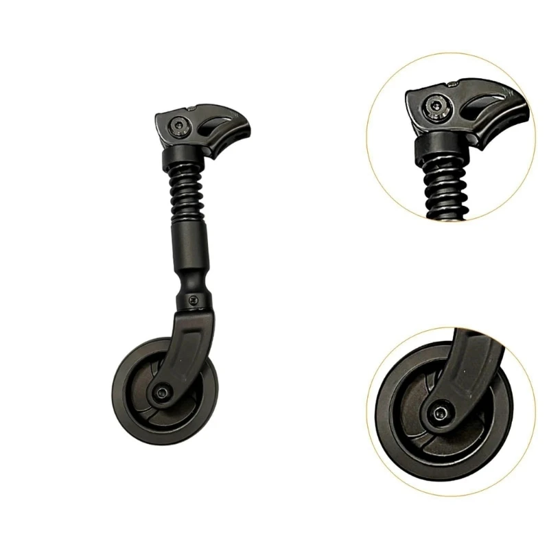 31BE Black ABS Support Wheel for Cycle Parking and Routine Use, Pivoting Accessory with Storage Carry Form and Side Balance for