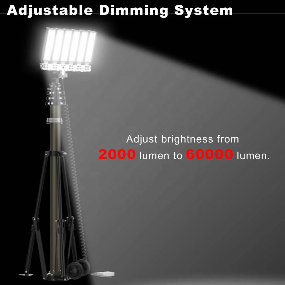 Промышленная мобильная световая башня 1,680 Вт, 60 000 лм, освещение строительной площадки, атмосферостойкая портативная световая башня