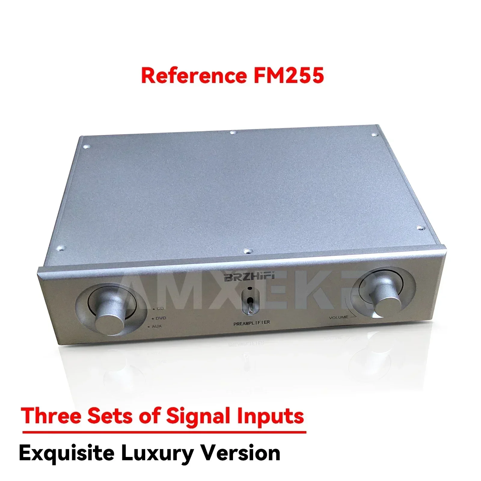 AMXEKR Finished FM255 Preamplifier HiFi Stereo 3 Way Input 1 Way Output Hi-End Preamp Silver RCA Sophisticated Deluxe Edition