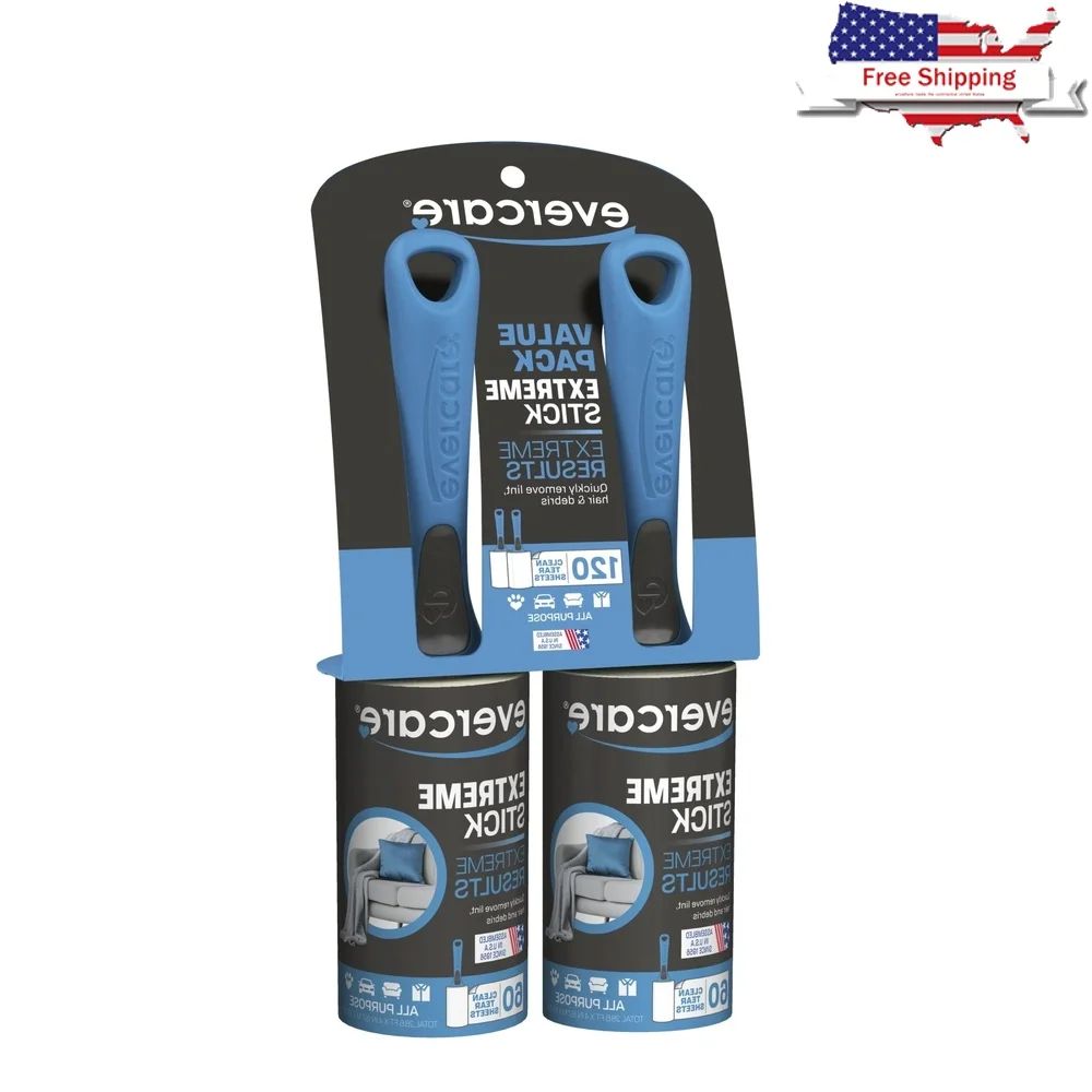 All Purpose Lint Roller 2 Pack 65 Sheets Super Sticky Adhesive Easy Tear Ergonomic Handle Perfect Home Car Pet Hair Cleaning