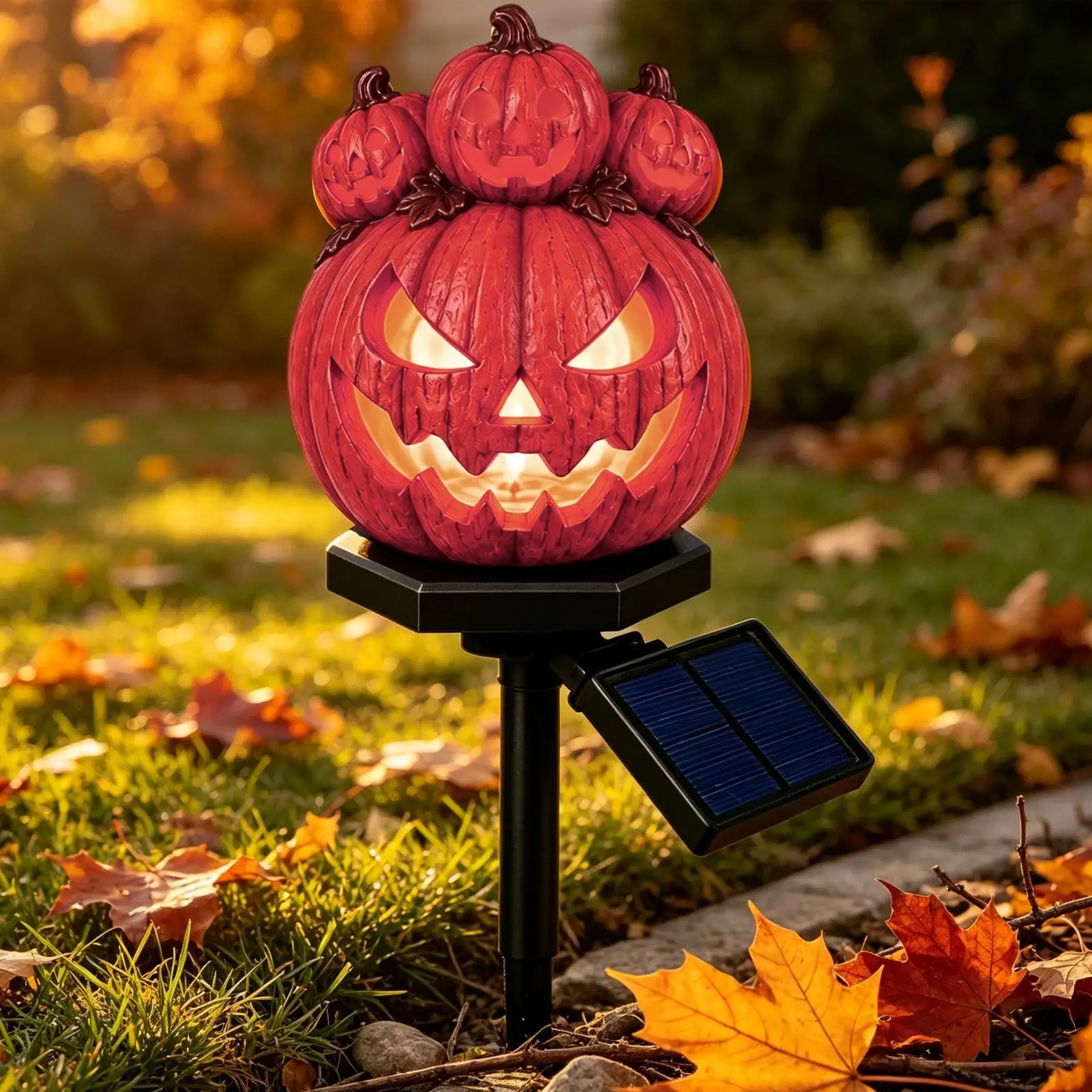 Halloween Solar Pathway Lights Resin Waterproof Spooky LED Pumpkin Decor Decorative Halloween Yard Lights Solar For Patio Porch