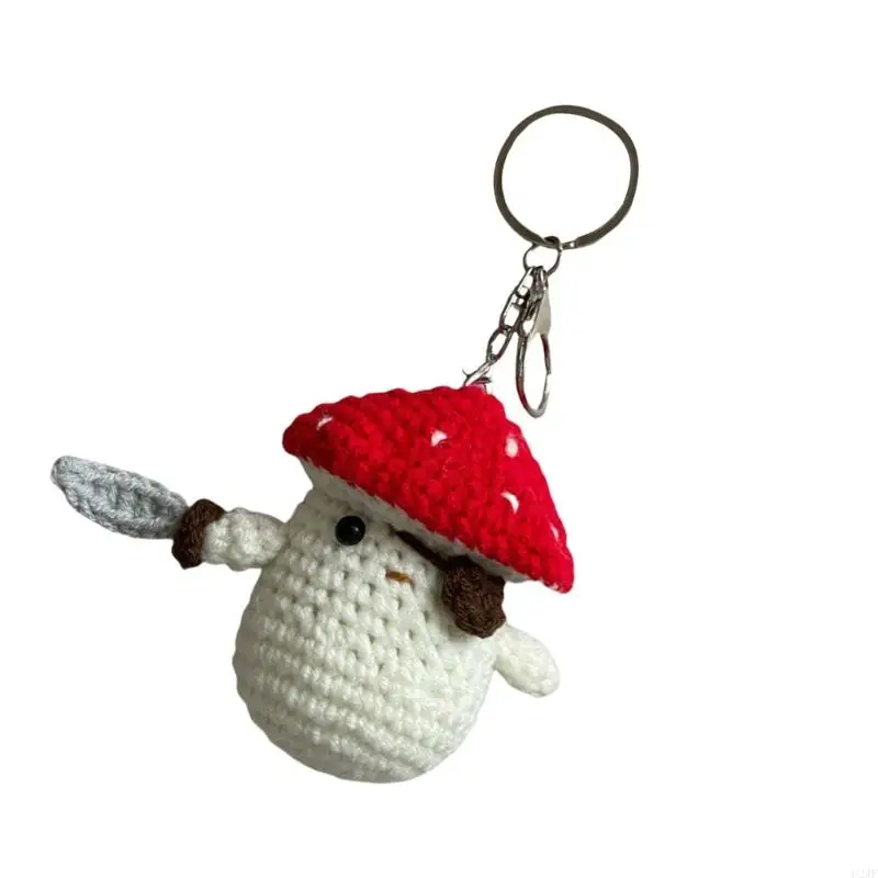 U2JF Crochet Mushroom Pirate Keychain Crochet Keyring Soft Cotton Yarn Handmade Amigurumi for Bag and Phone Decoration