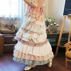 Vintage Elegant Embroidery Skirts Women Patchwork Autumn Evening Party Skirts Female Fairy Multilayer Ruffles Cake Skirts A013