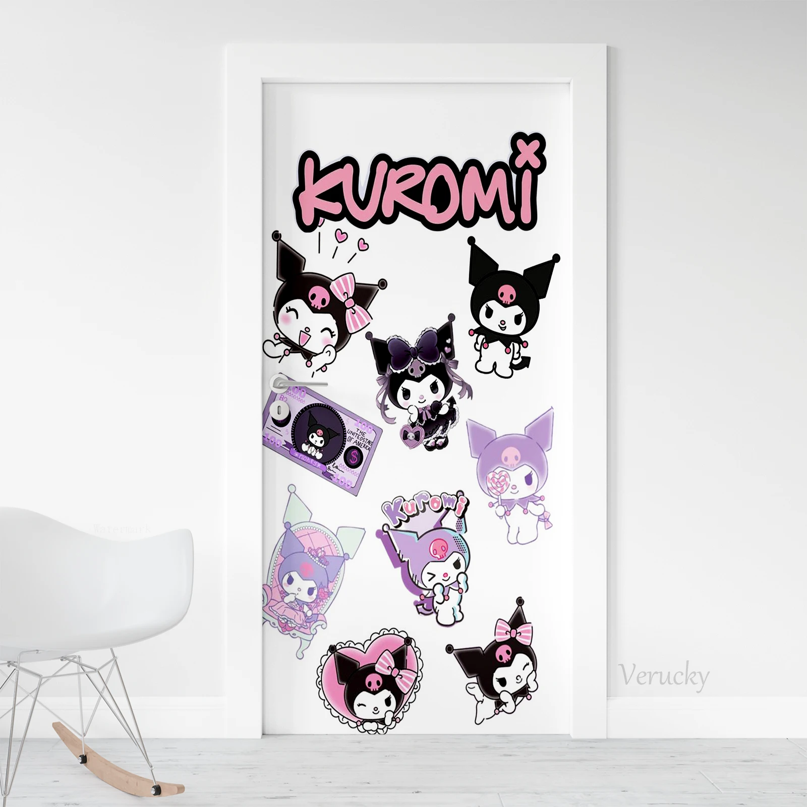 

Дверные наклейки Sanrio, милый мультяшный декоративный самоклеящийся стикер, художественный плакат, наклейка для дома, водонепроницаемый съемный декор