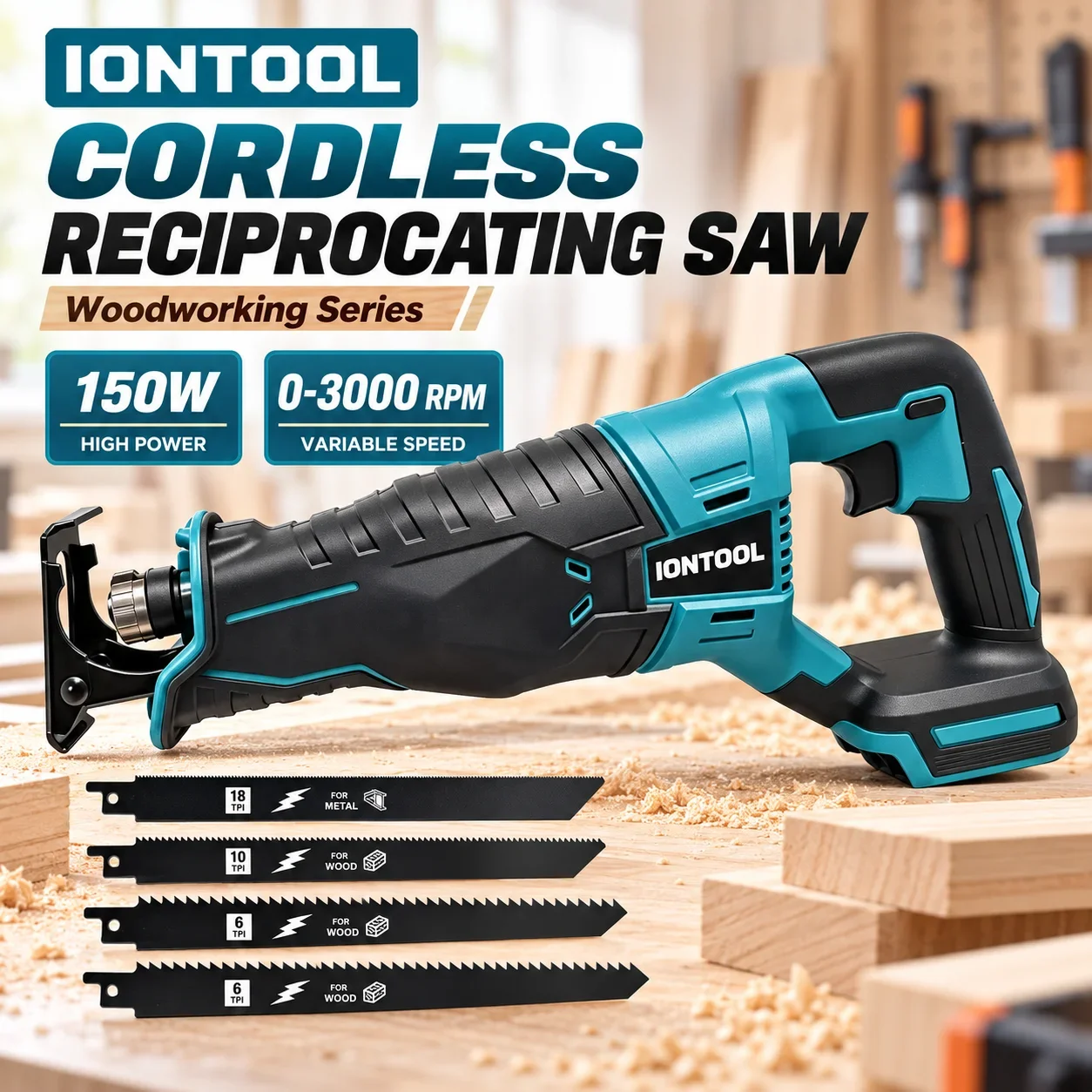 IONTOOL Portable Cordless Reciprocating Saw 150W Bare Unit for Wooden Pallet Breaking and Outdoor Garden Branch Trimming