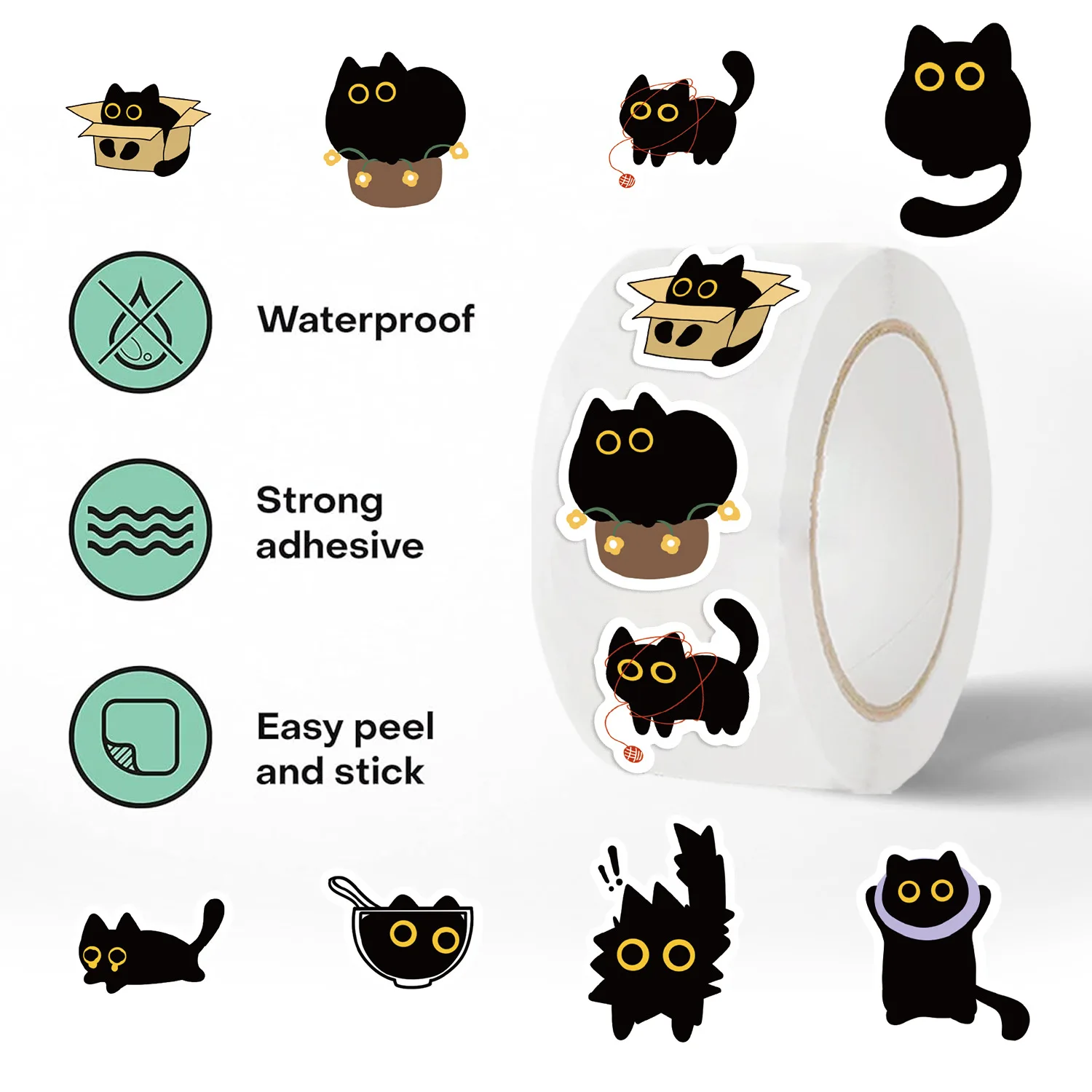 500PCS Children Cute Animal Cats Stickers for School Teacher Supplies Student Kids Inspirational Labels Scroll Reward Sticker