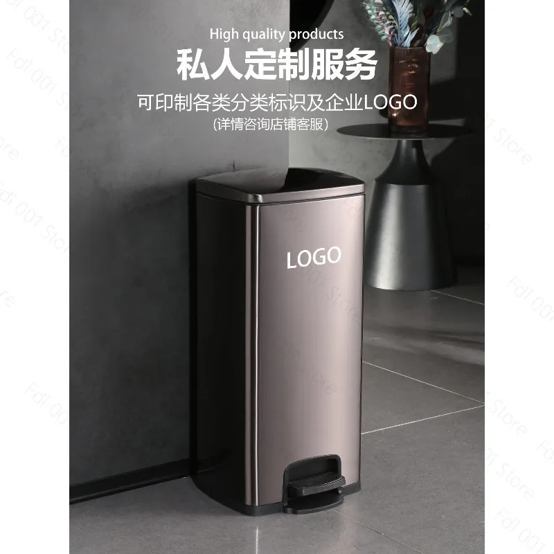 Stainless steel fashion indoor kitchen trash can with removable stainless steel can metal trash can foot-operated silent trash