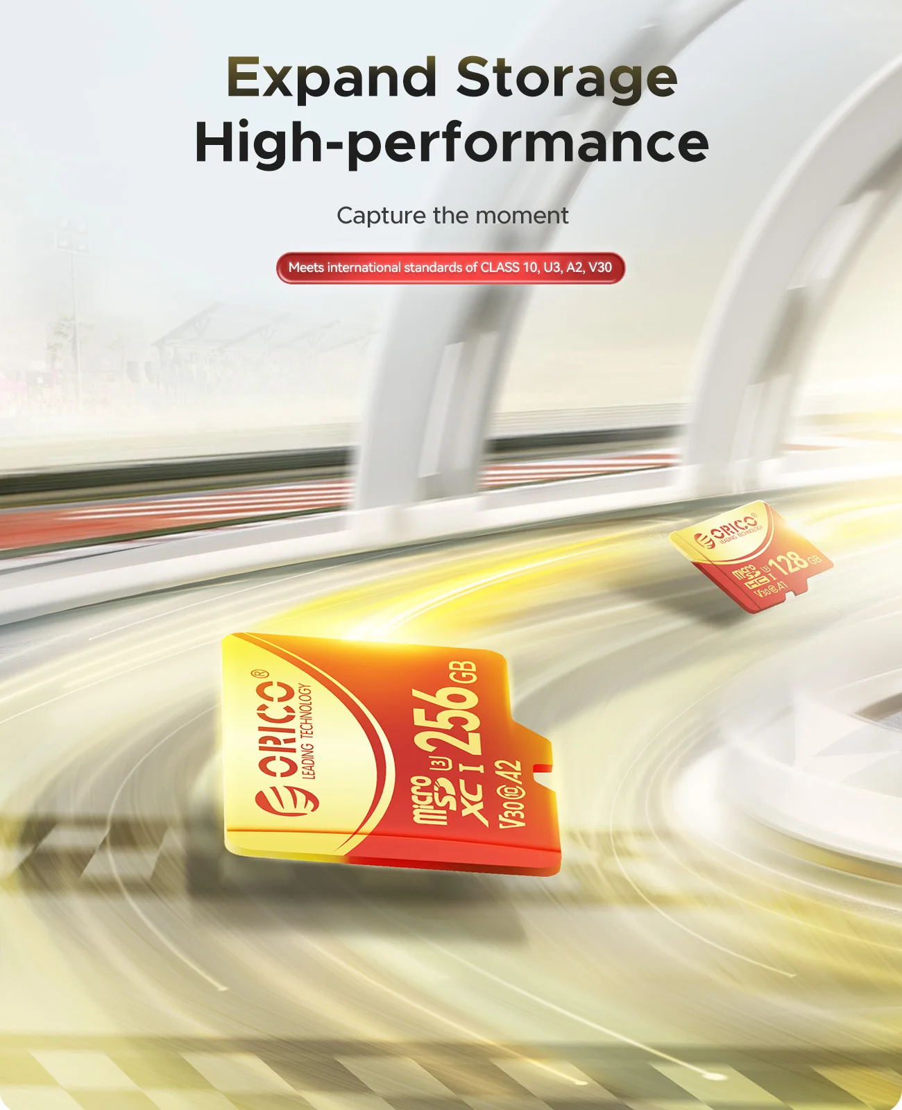 ORICO 64GB MicroSDXC UHS-I Speicherkarte, 180MB/s, 4K UHD Aufnahme, U3, Klasse10, V30, A1, Micro SD für Actionkamera, Dashcam – Detail 8