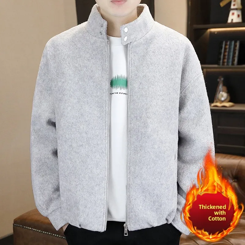 

Мужское шерстяное пальто на хлопковой подкладке, молодежное, модное, с воротником-стойкой, осенне-зимнее, приталенное, из полиэфирного волокна