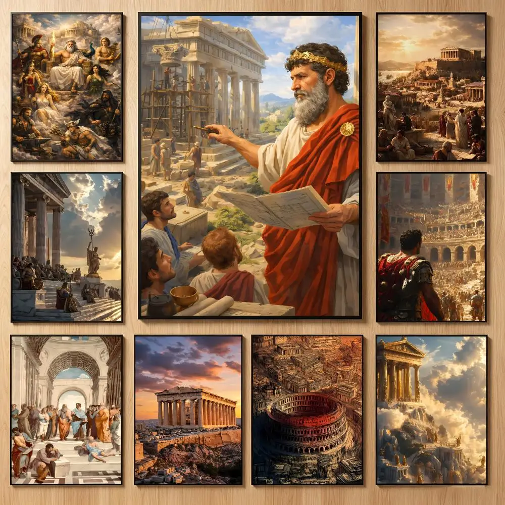 Historical Concept A-Ancient Rome And Ancient Greece Poster Classic Self-Adhesive PP Wall Sticker for Living Room Bar Decor Gift