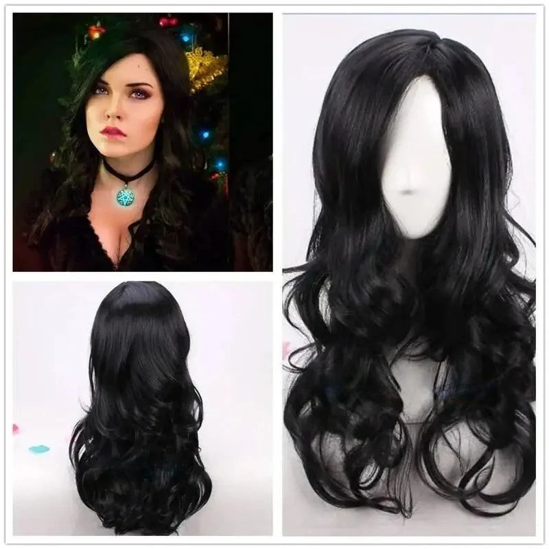 

Halloween The Witch Yennefer of Vengerberg Long Black Wavy Wig Women Role Play Black Hair Cosplay Wavy Synthetic Wig