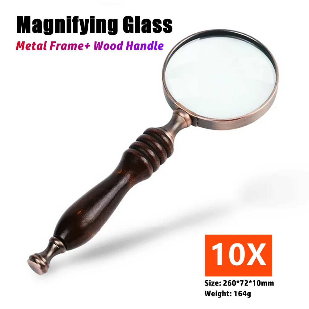 10X Magnifying Glass Ebony Handle Classic Retro Vintage Handheld Reading Magnifier For Science Insect And Hobby Observation