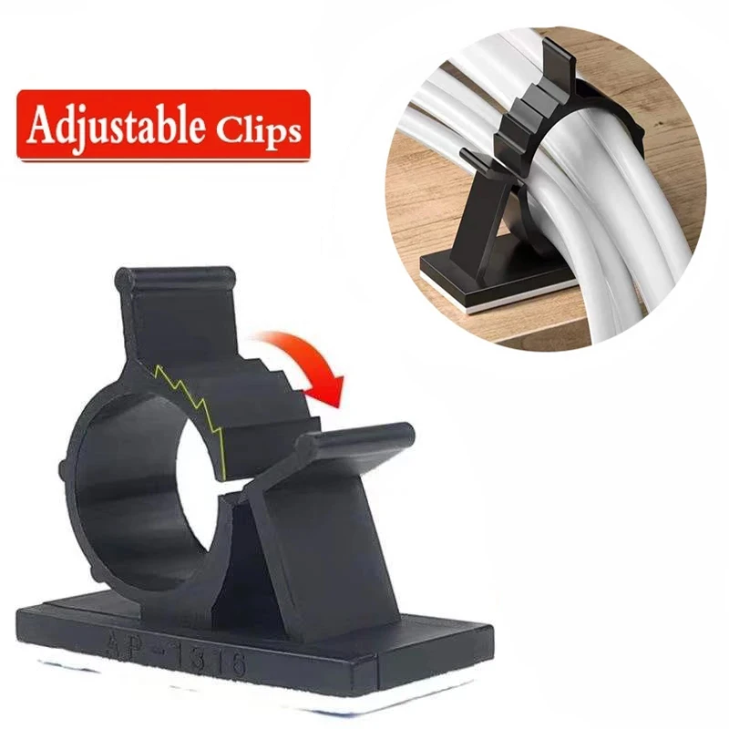 Self-Adhesive Cable Organizer Clips Management Wire Holder USB Winder Desktop Line Clamp Sticky Adjustable for PC TV Home Office