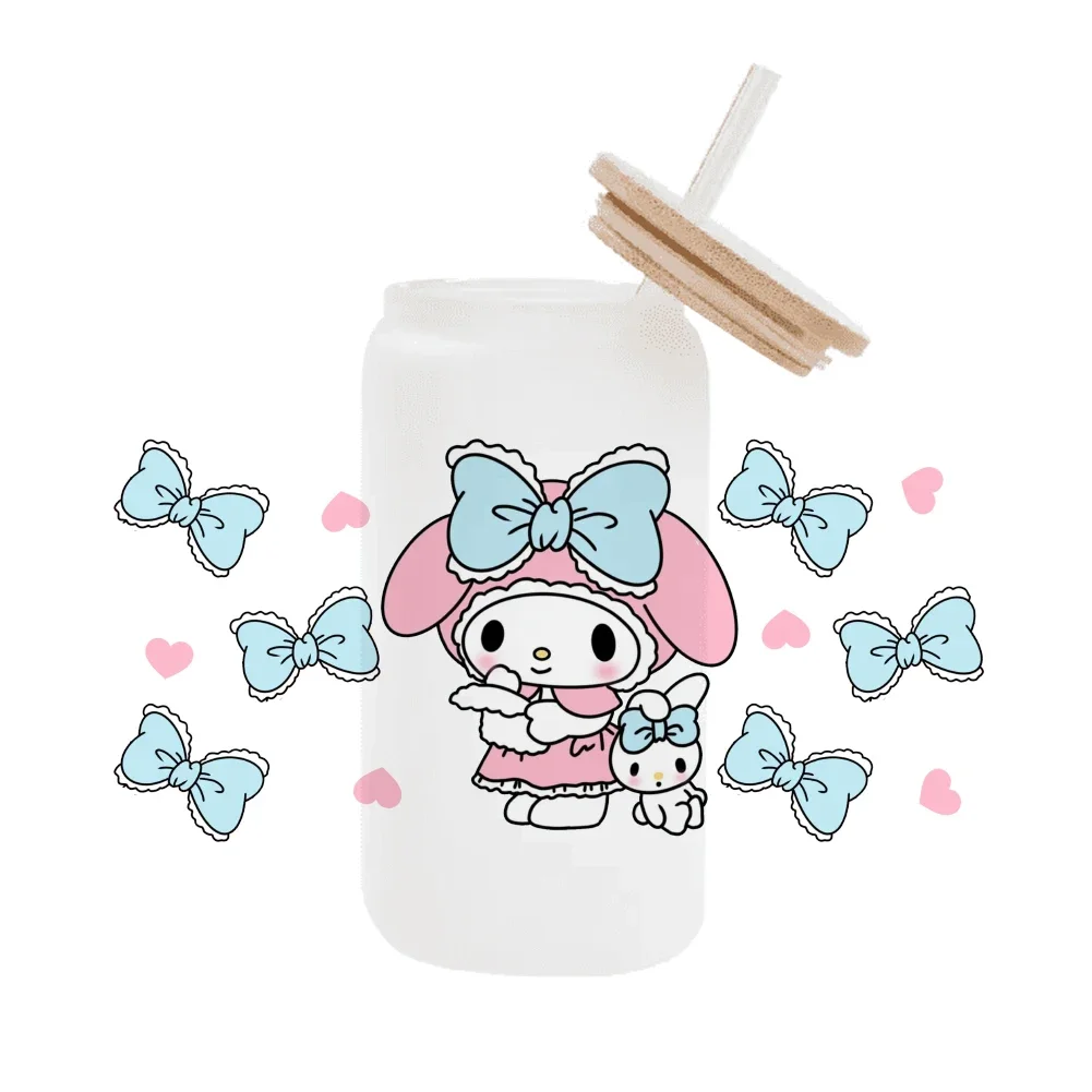 My Melody Pink Sanrio With Friends Cup Wrap Sticker For Libbey 16oz Can Glass Waterproof Uv Dtf Coffee Glass