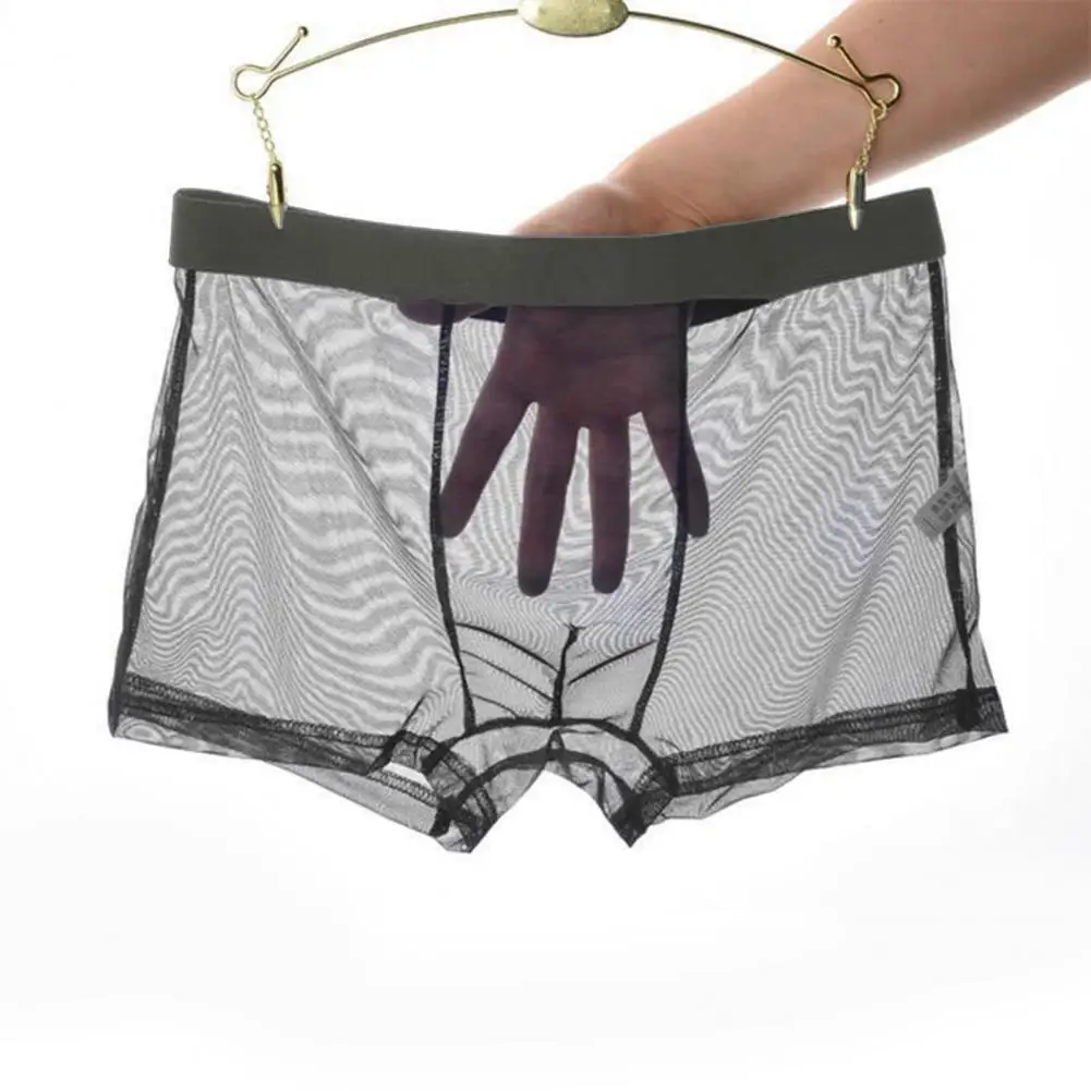 Bóxer de seda de hielo para hombre, ropa interior transpirable, malla elástica, cintura baja, Visible, transparente