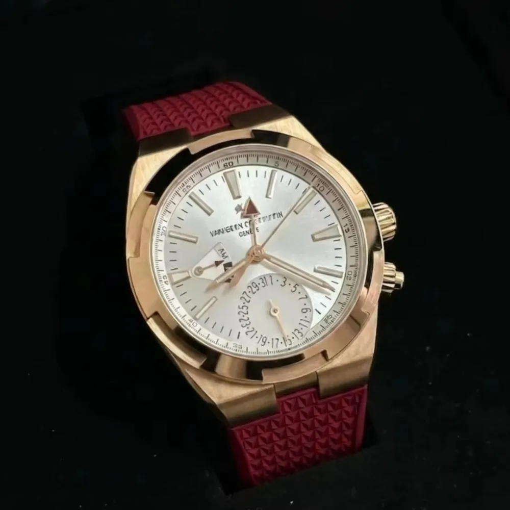 For FKM Rubber Watch Strap With Steel End Links For Vacheron Constantin Overseas 4500V 5500V 7900V Handmade Watch Band