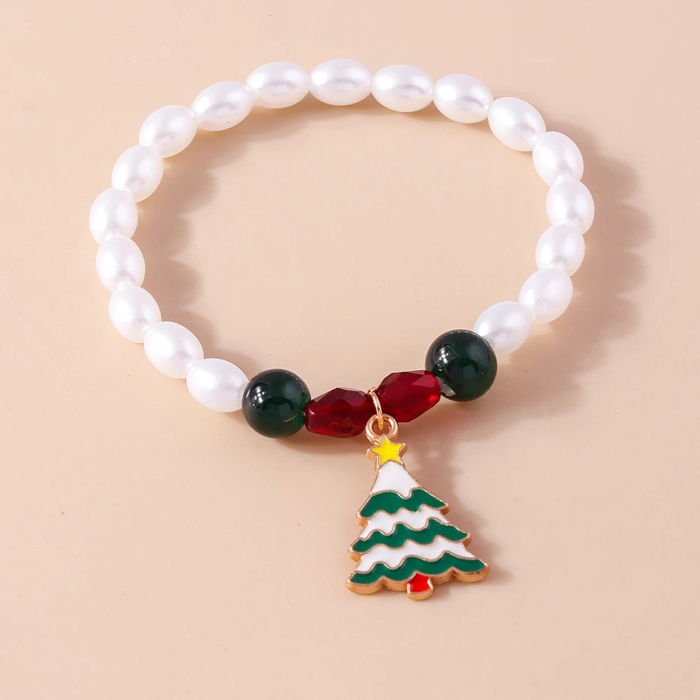 Modisches Handgefertigtes Imitationsperlen-Armband für Frauen mit Weihnachtsbaum-Anhängern, Armband für Mädchen, Party, Festival, Schmuckgeschenke – Detail 1