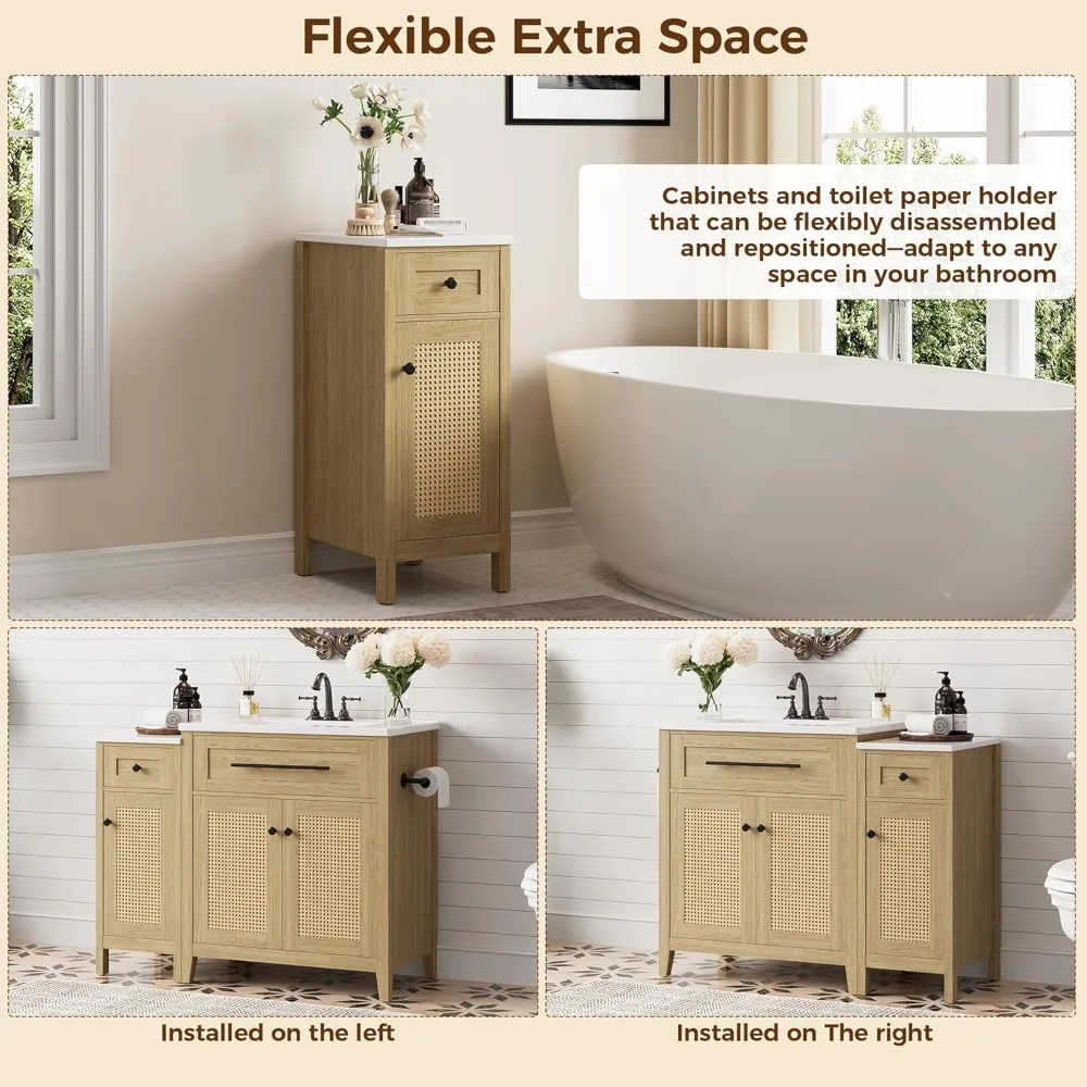 خزانة حمام قائمة بذاتها مقاس 30 بوصة مع خزانة تخزين وحوض سيراميك ودرج قابل للطي وإغلاق ناعم #4