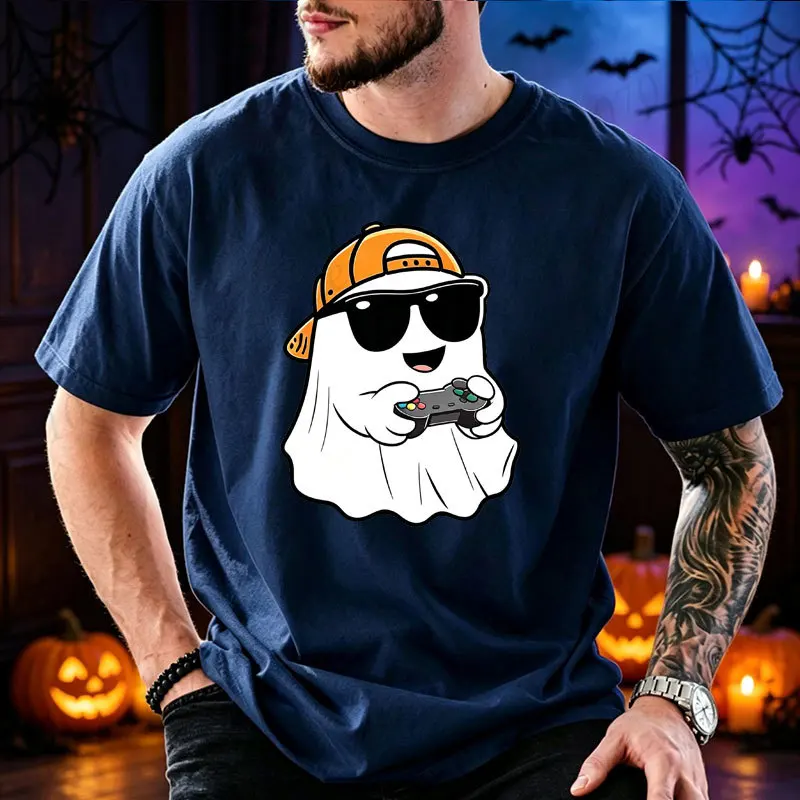 Halloween Gamer Ghost T Shirt Men Cool Ghost Play Game Controller Graphic Oversized Tee Tshirt Male Unisex Halloween Party Tops