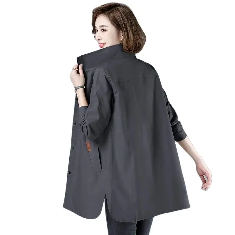 

Spring Autumn Trench Coat Women 2023 New Loose Turndown Collar Thin Windbreaker Pure Colour Single-Breasted Outwear Female