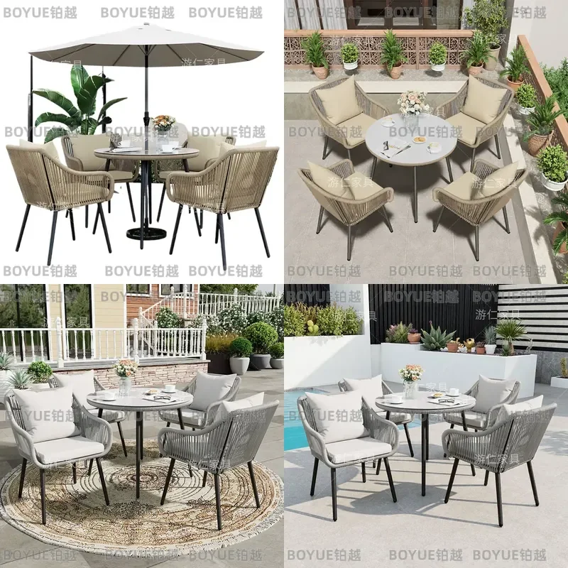 Outdoor Patio Dining Set Rock Slab Table and Chairs Waterproof Sunproof Garden Terrace Balcony Leisure Furniture