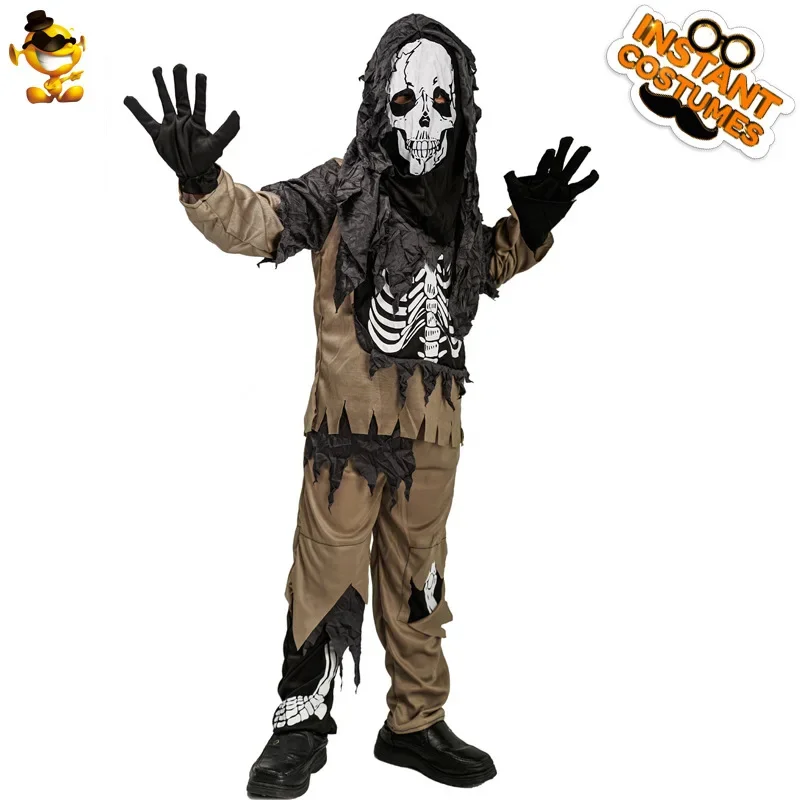 Scary Skeleton Top Clothes Pants Head Mask Halloween Ghost Cosplay Costume Party Carnival Dress Up Suit 2024 Fancy Show