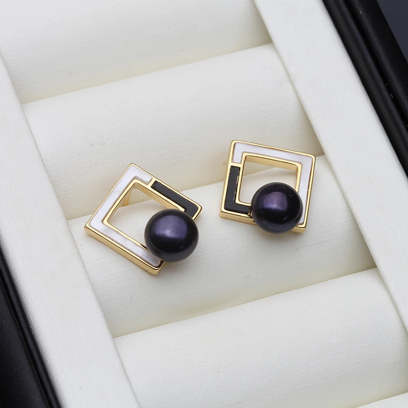 الاتجاه الطبيعي المياه العذبة 925 أقراط فضية مع اللؤلؤ امرأة ، الزفاف أقراط اللؤلؤ الأبيض الأم زوجة هدية عيد ميلاد أسود #6