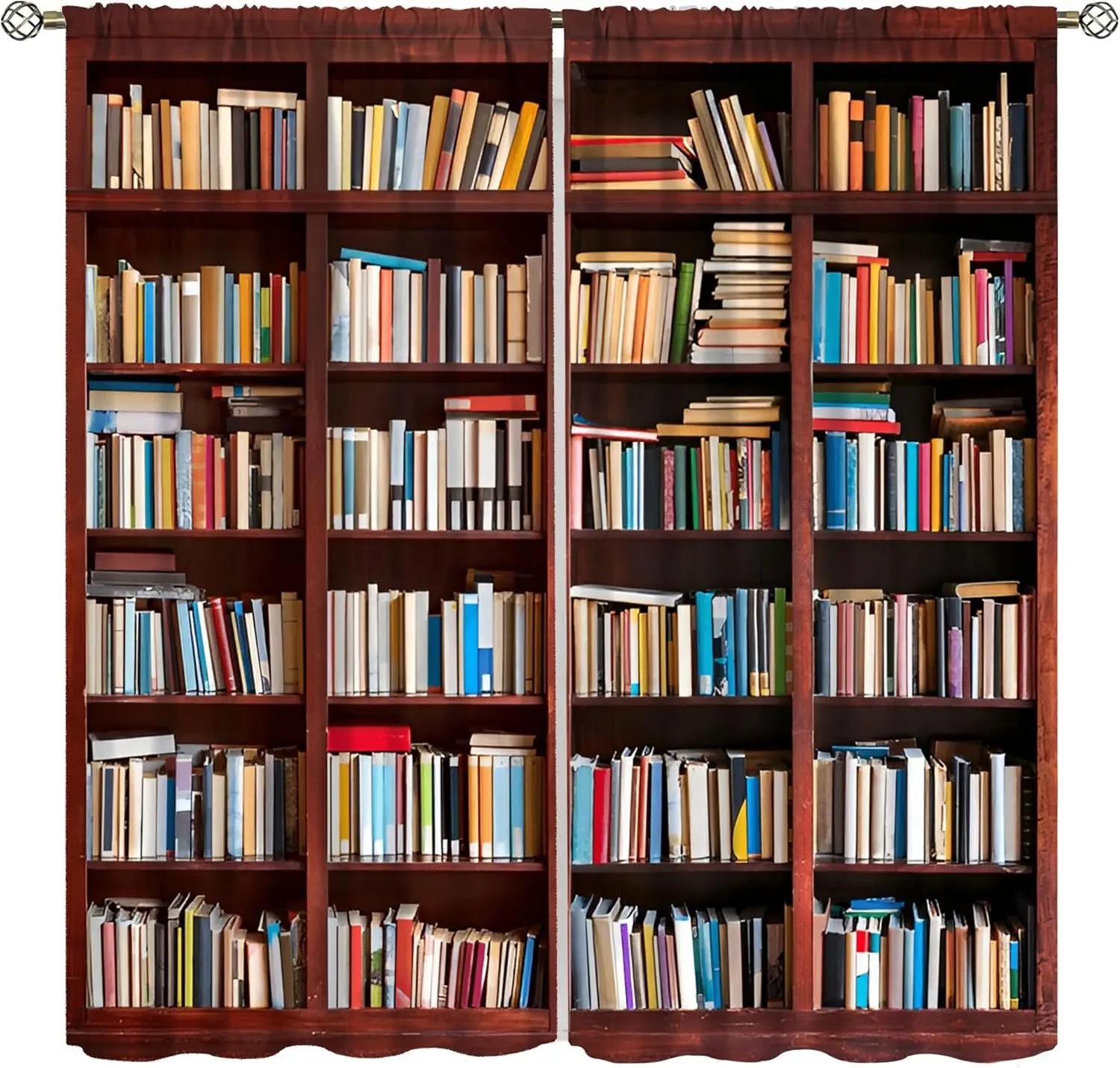Realistic Wooden Bookshelf Full Color Books Blackout Rod Pocket Curtain Library Decor Study Homestay Bedroom Rest Bay Window