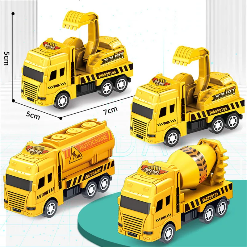 4Pcs Kids Toy Car Mini Pull Back Engineering Vehicle Inertia Excavation Mixer Truck Models Boys Toys for Children Funny Gifts