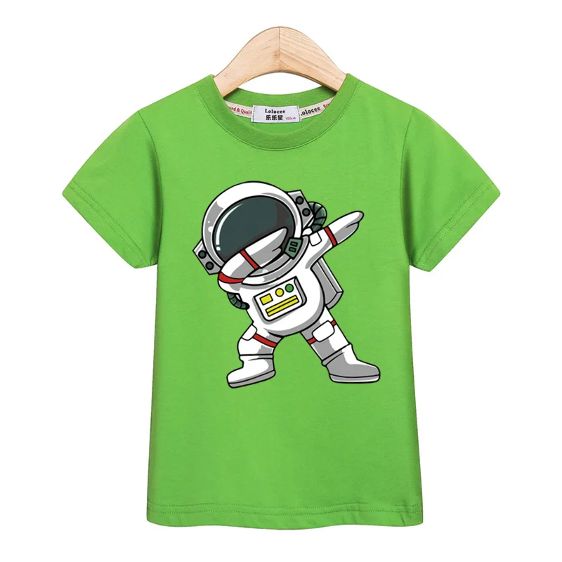 2024 New Children Summer Tops Astronaut Cartoon T-shirt Baby Boys Short Sleeves Shirt 3-14T US Size Clothing