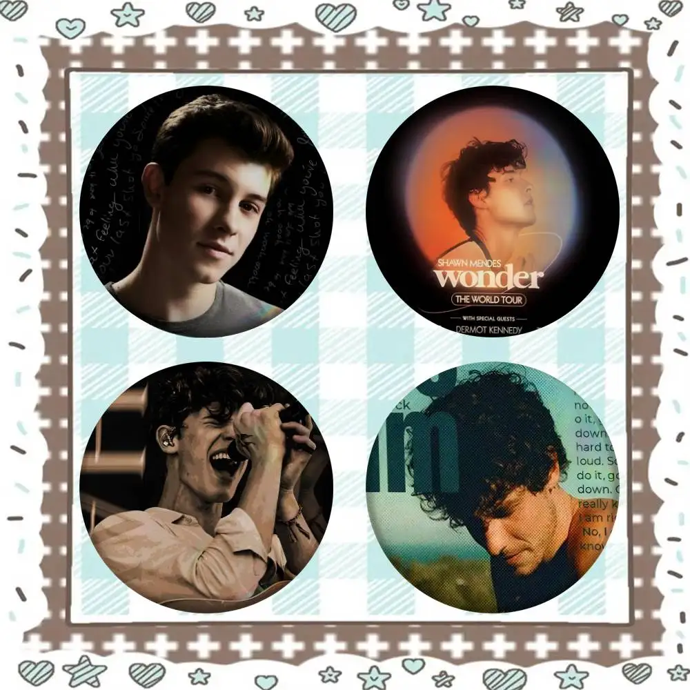 S-Shawn Mendes SINGER Badge Tinplate Meme Round Brooch For Hat Bag Creative Lapel Jewelry Accessories Gifts