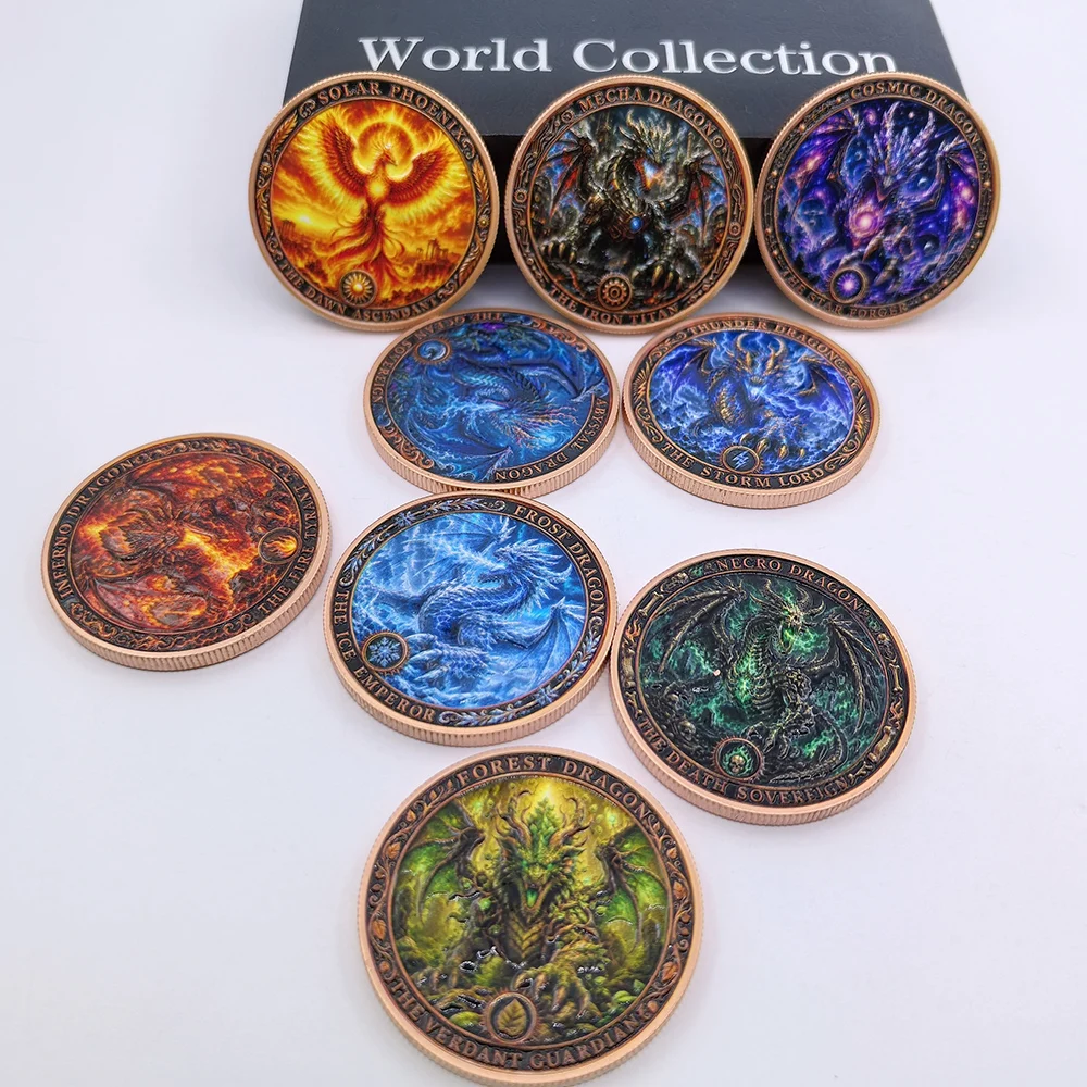 9 Designs Mythical Element Dragon Phoenix 1 OZ .999 Fine Copper Commemorative Coin   Dragon Eye Designs Metal Collectible Gift