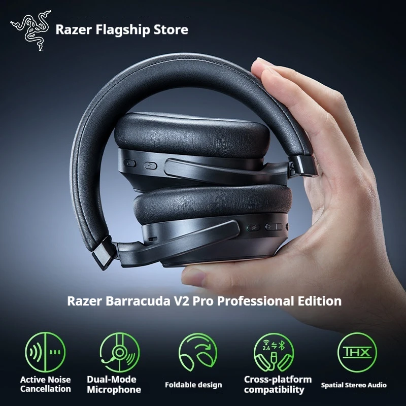 Razer Barracuda V2 Pro Wireless Gaming Headset,Over-Ear Headphone with Hybrid ANC,Dual Microphone,Foldable Design,Compatible THX