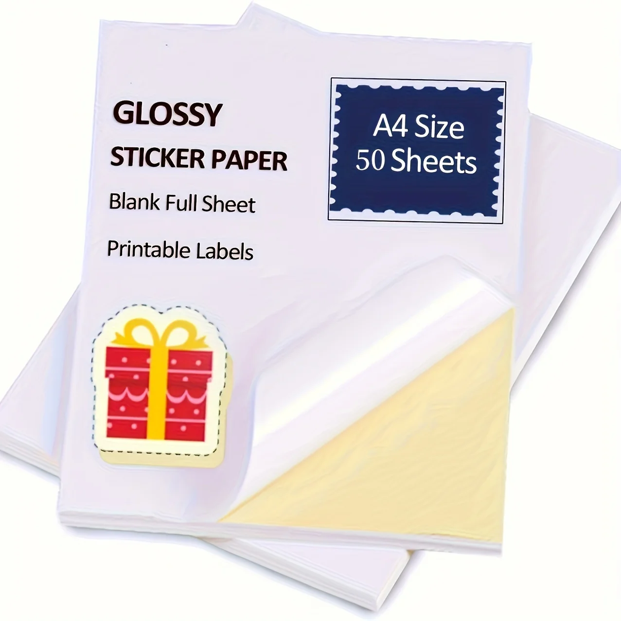 50 Sheets Glossy Stickers, A4 Self-Adhesive Label Paper #Print Stickers, Self-Adhesive Paper - Bright White