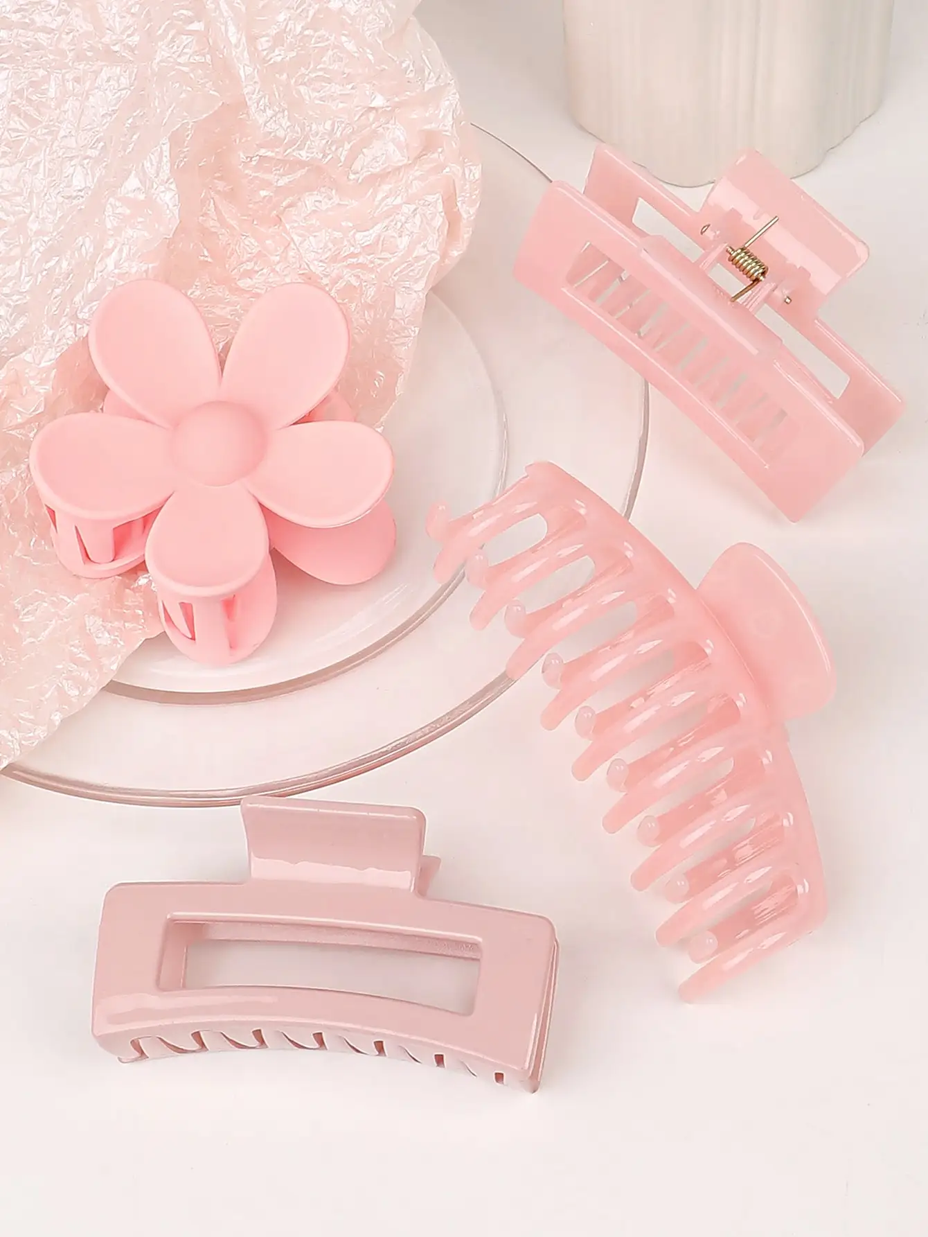 4 Stück klassische schwarze Haarklammern in verschiedenen Stilen, Blumenquadrat, große Haarnadeln, rutschfeste Haar-Accessoires für Frauen, dickes Haar – Detail 1