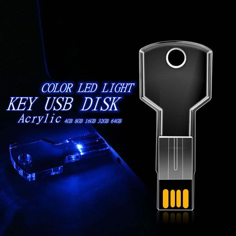 

Free Custom Studio LOGO Acrylic Transparent Key Color Premium LED Light USB2.0 Flash Drive 4GB 8GB 16GB 32GB 64GB Memory U Disk