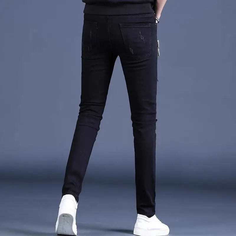 Fashion Korean Style Black Skinny Jeans knee zipper Luxury Men\'s Streetwear Slim Jeans with Holes Casual Wear Motorcycle Jeans