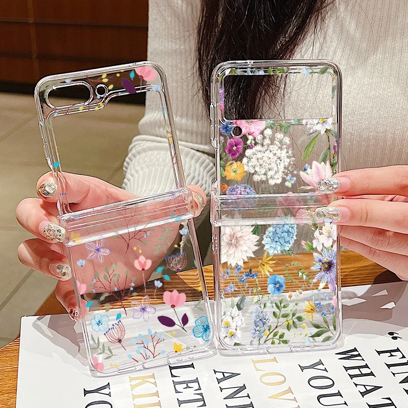 Blumenmuster-Faltetui für Samsung Galaxy Z Flip8 Flip7 FE Flip6, transparente, stoßfeste Hülle für Samsung Galaxy Z Flip 8 7 5 4 3 – Detail 1