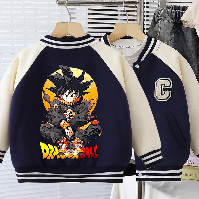 Dragon Ball Boy Baseball Jacket Kids Anime Goku Print Embroidered Letters Cardigan Children Coat Baby Outerwear Spring Clothes