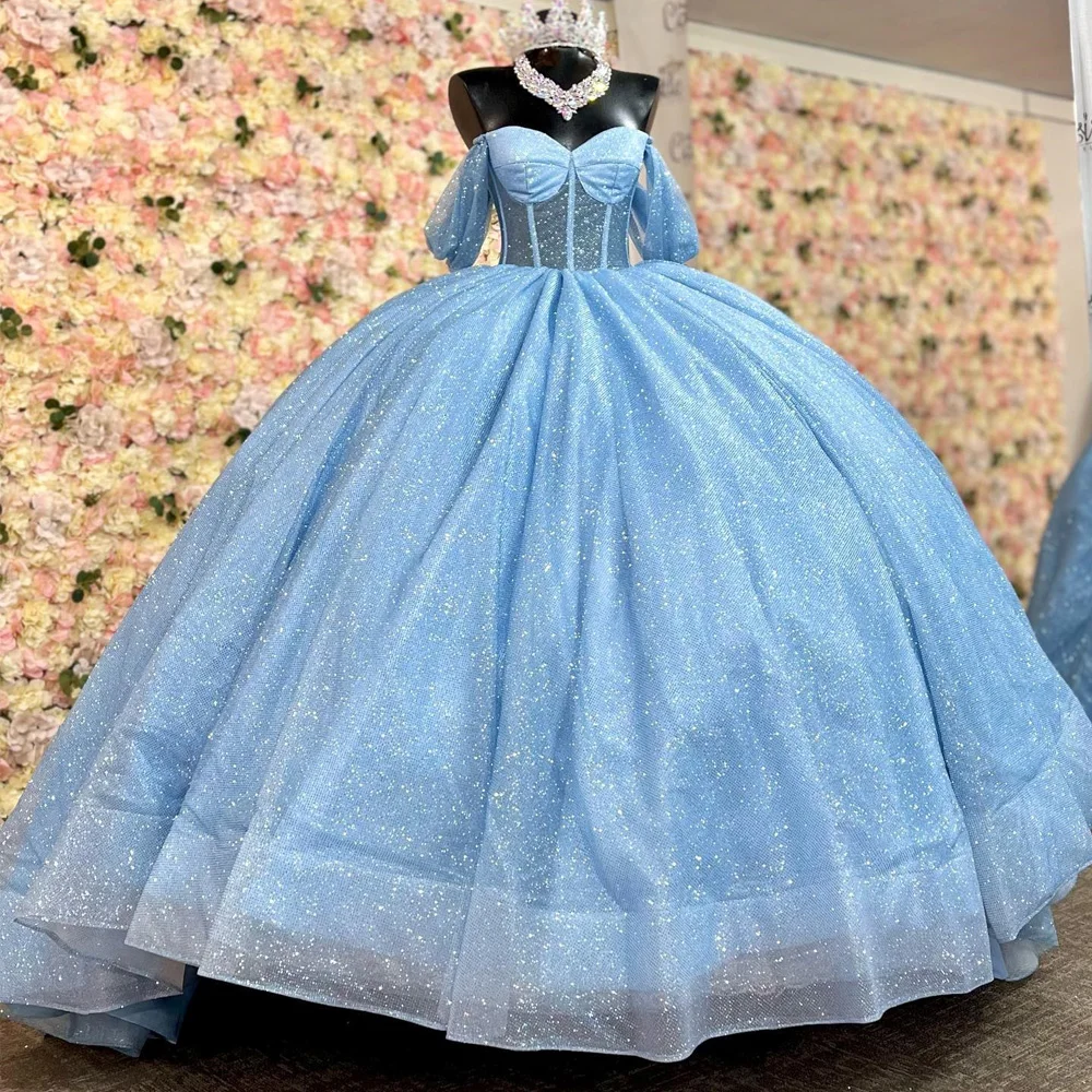 New Royal Blau Quinceanrea Kleider 2023 Schatz Kristalle Strass Ohne Knochen Satin Ballkleid Süße 15 16th Geburtstag Party Kleid