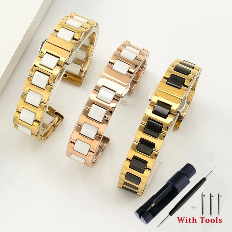 

18mm 20mm 22mm Quick Release Stainless Steel + Ceramic Watch Strap Replacement for Universal Waterproof Watch Band Accessories