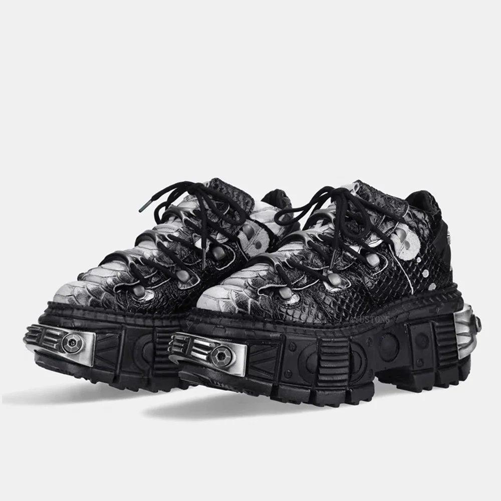 Tank Punk New Fashion Rock Motorcycle Boots 2025 Round Toe Rivet Lace-Up Short Boots Y2K Mixed Color Party Sports Casual Shoes