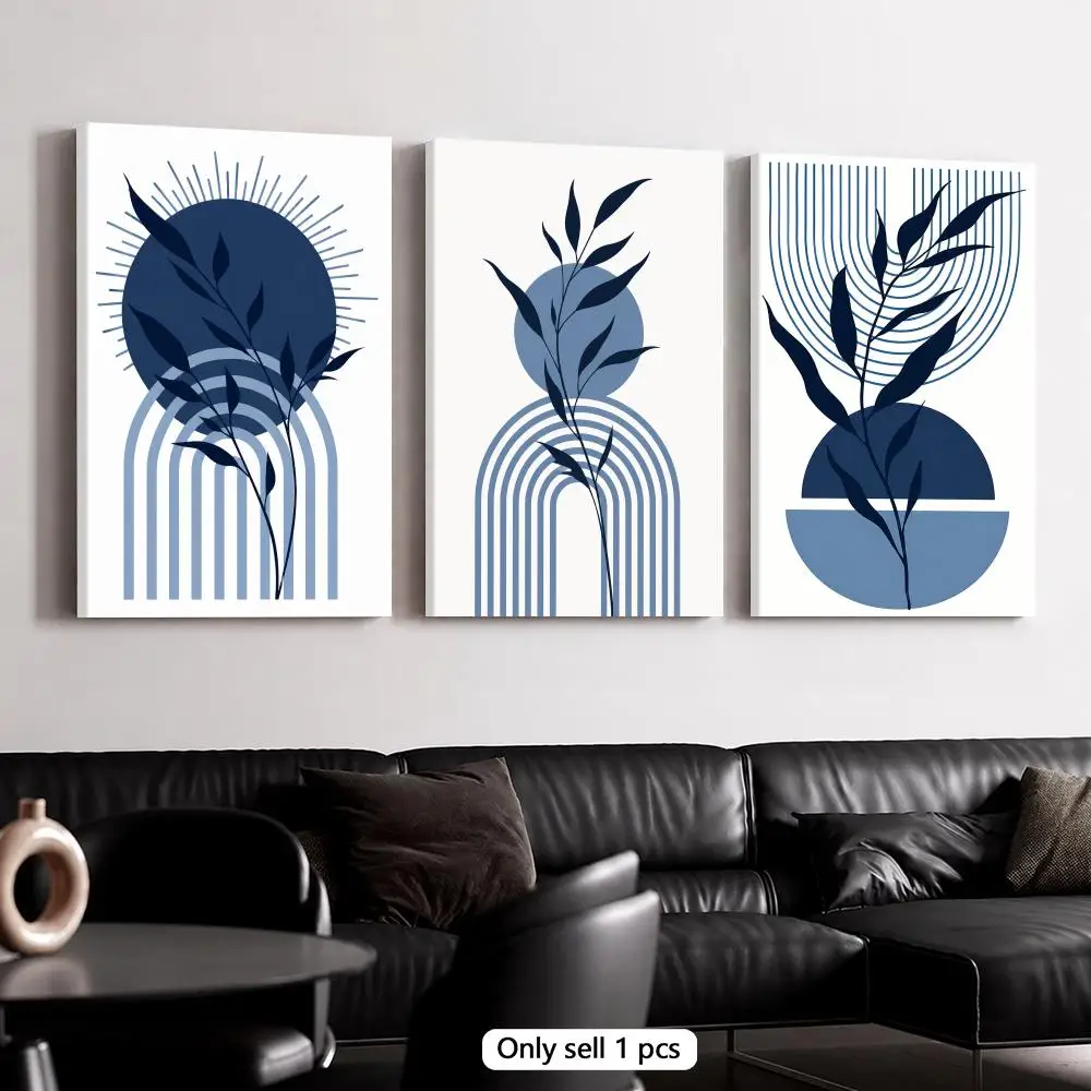 Boho Blue Abstract Modern Framed Wall Painting Canvas Art Poster Solid Wood Frame for Room Living Home Decor
