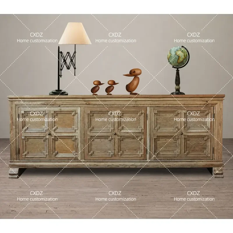 Rural Solid Wood Log TV Cabinet Retro Living Room Bedroom Audio Visual Cabinet Small Apartment Furniture
