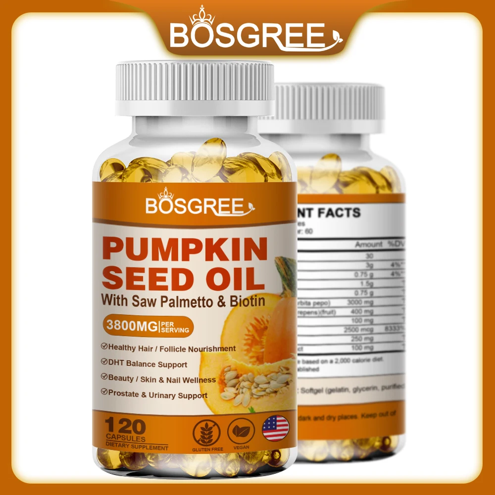 Pumpkin Seed Oil with Saw Palmetto & Biotin for Hair Growth,Supports Prostate and Urinary System Health,Hair Care,Anti-Hair Loss