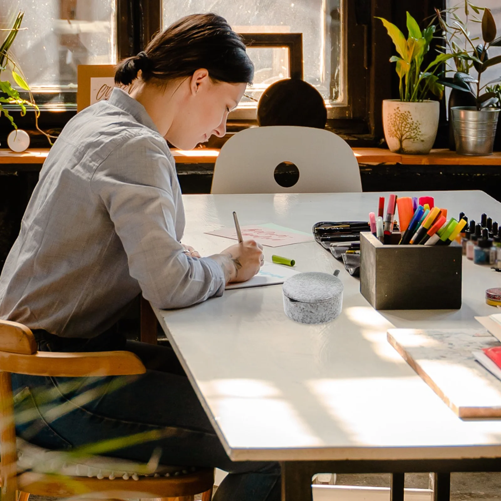 

Calligraphy Drawing Dish Multi-function Ink Practical Inkwell with Lid Chinese Tray Fountain Professional