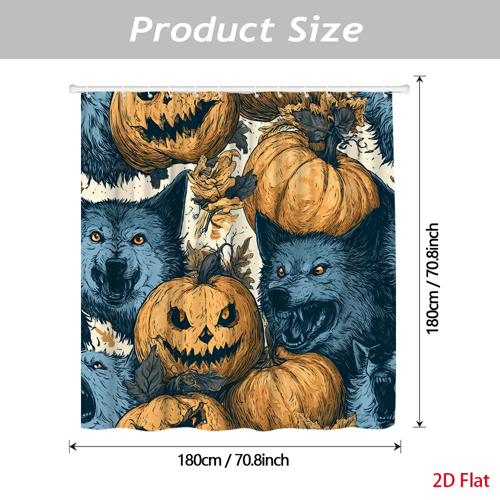 Halloween Pumpkin Wolf Print Shower Curtain Bathroom Decor Gothic Fall Autumn Style Waterproof Curtain 180x180cm