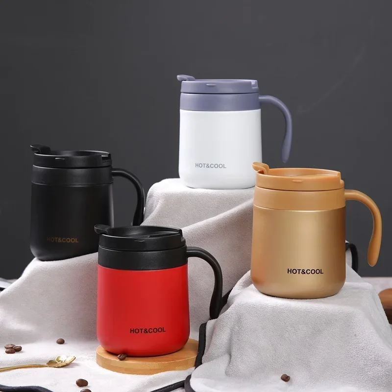 Portable Thermal Water Bottle 350ml Thermos Mug 304 Stainless Steel Coffee Cup with Handle Leak-Proof Vacuum Flask Insulated Cup