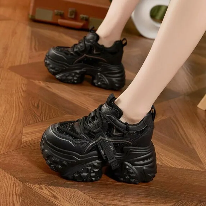9CM 2026 Luxury Microfiber Leather Rhinestone Bling Daddy Tide Breathable Platform Fashion Comfy High Brand Autumn Spring Shoes