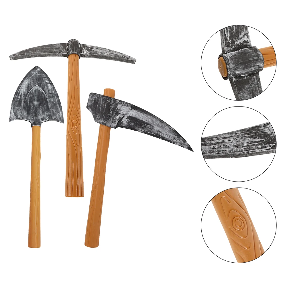 ชุดอุปกรณ์ประกอบการแสดงบนเวที 3 ชิ้น ประกอบด้วยสิ่ว พลั่ว ขวาน ทำจากพลาสติกน้ำหนักเบา ฟองน้ำ เหมาะสำหรับฮาโลวีน คอสเพลย์ ของเล่นปลอม รูปทรงคนแคระ